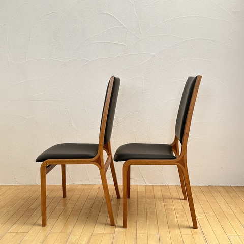 used リメイク 天童木工 ダイニングチェア2脚セット 合皮レザー黒