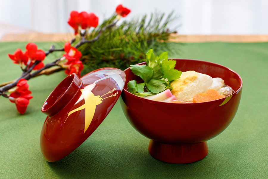 雑煮椀 千羽鶴 朱/溜 漆塗り 12-01201/01202 漆器の井助