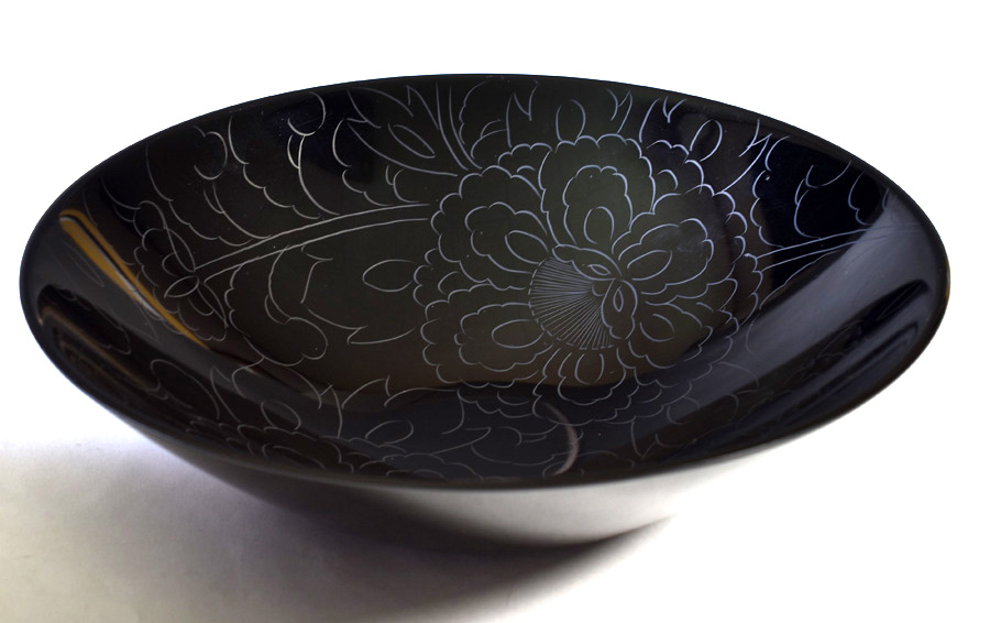 ボウル 牡丹彫 小 【まとめ買い割引】 漆塗り 中鉢 12-08006 漆器の井助