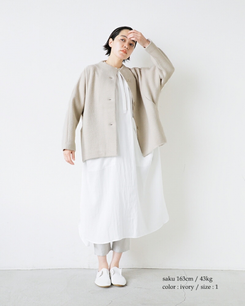 evam eva エヴァムエヴァ プレスウール ノーカラー ショート コート