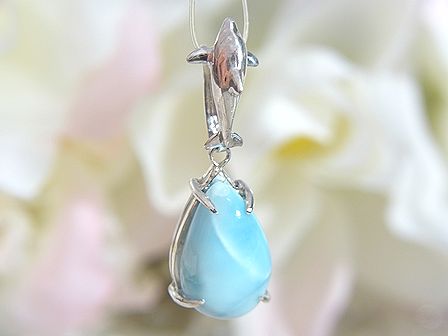 ラリマー ＆ イルカ ペンダント ☆ シルバーチェーン付き！ 【 Ryu