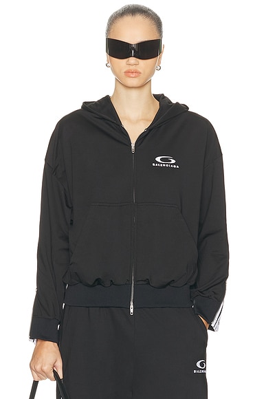 Balenciaga Zipped Zip Up Hoodie in Black & White | FWRD