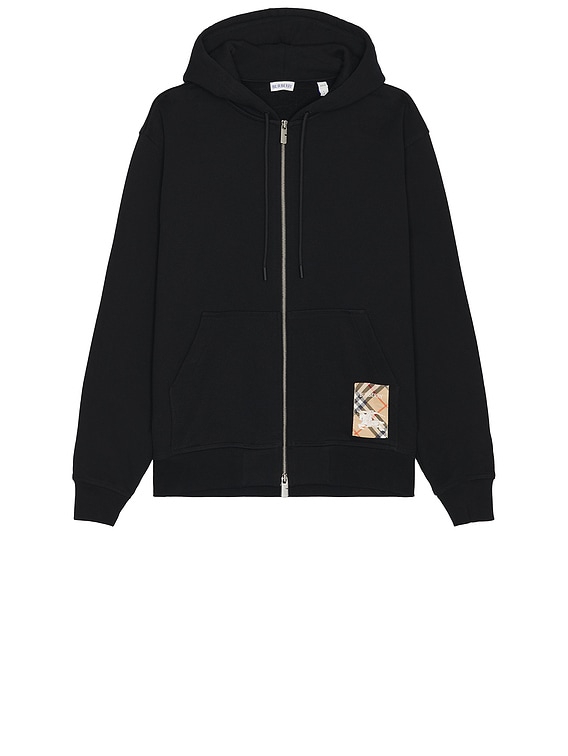 Burberry Check Label Zip Up Hoodie in Black | FWRD