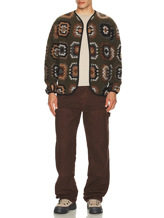 Snow Peak Wool Jacquard Cardigan in Olive | FWRD