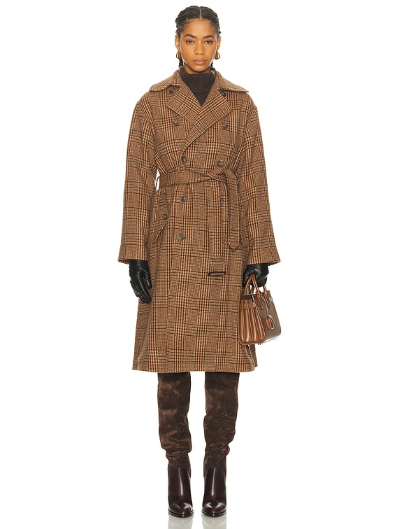 Polo Ralph Lauren Long Coat in 1739 Brown & Tan Glen Check | FWRD