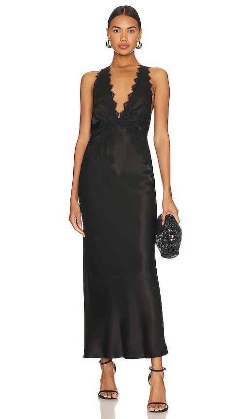 Shona Joy Camille Lace Cross Back Midi Dress in Black | REVOLVE