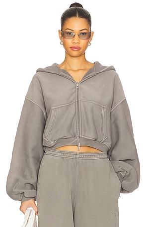 Alexander Wang Oversized Cropped Zip-up Hoodie in Washed Cement