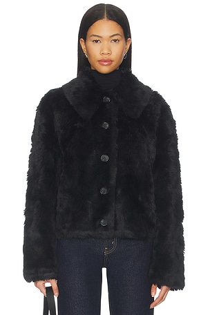 ROTATE Faux Fur Crop Jacket in Black | REVOLVE