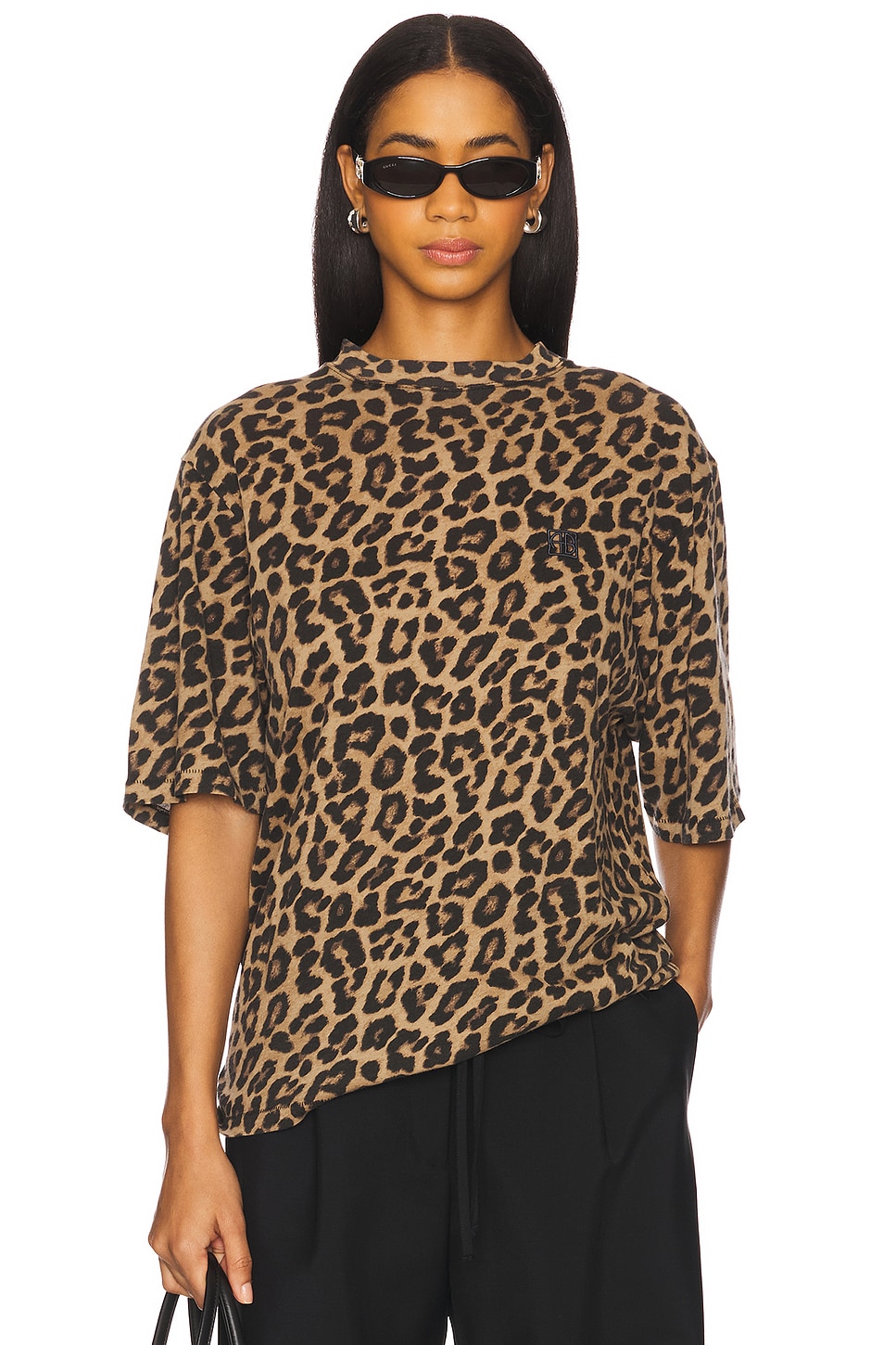 ANINE BING Avi Tee in Black & Brown Leopard | REVOLVE