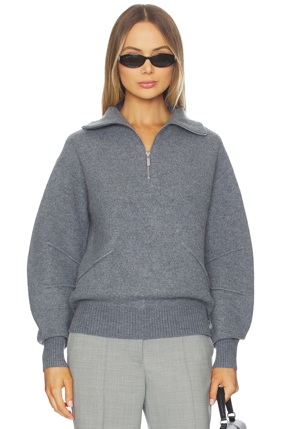 Helmut Lang Boiled Zip Turtleneck in Medium Grey | REVOLVE