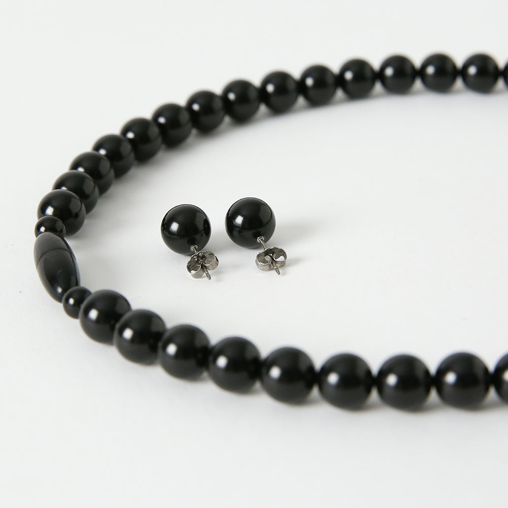 天然10mmジェット ネックレス&イヤリング(ピアス) 2点セット