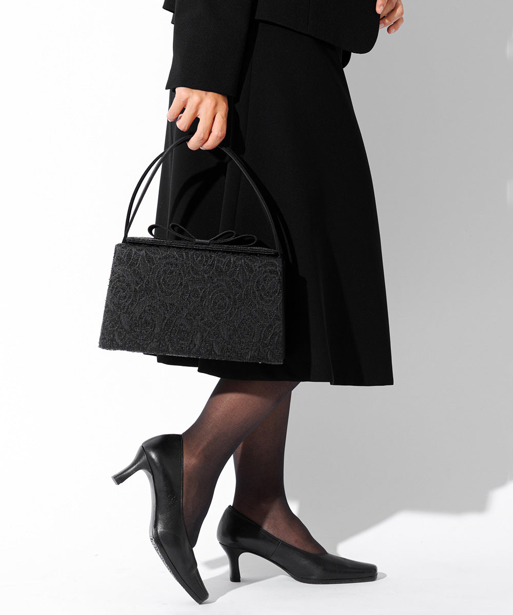 YUMI KATSURA] Double ribbon jacquard black bag