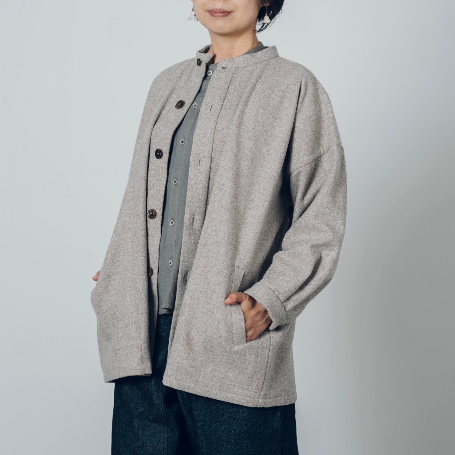 越前ハーフコート］ウール(ブラックメリノ)/グレー
