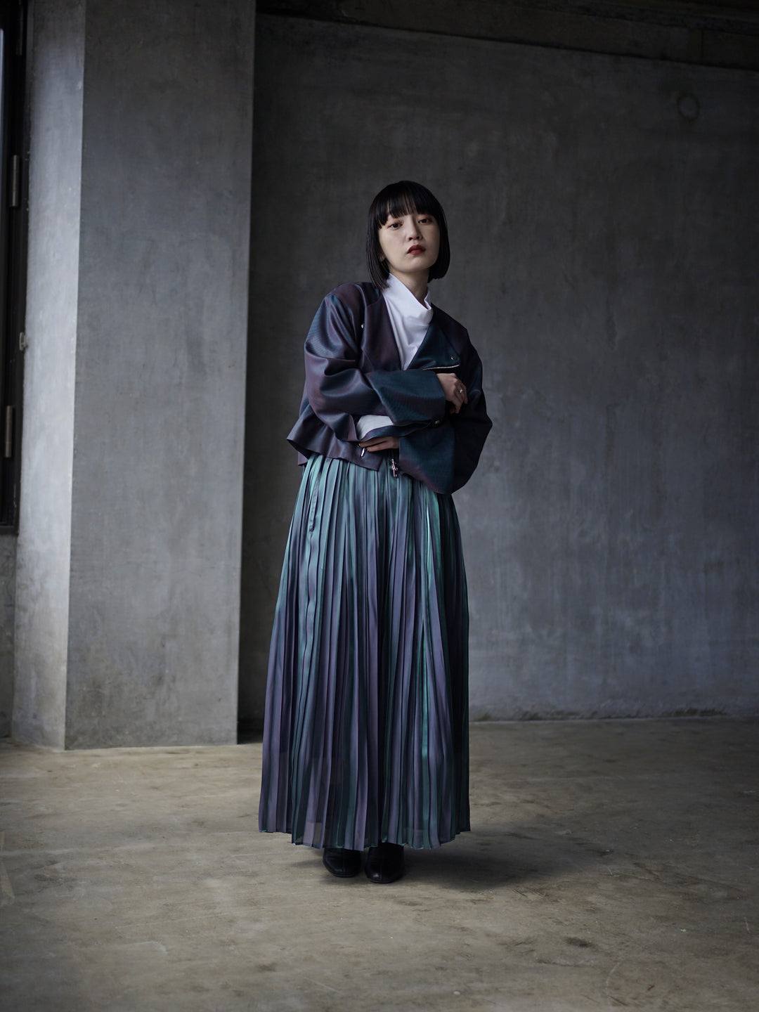 Pre-order] Aurora cloth double side pleated skirt / emerald