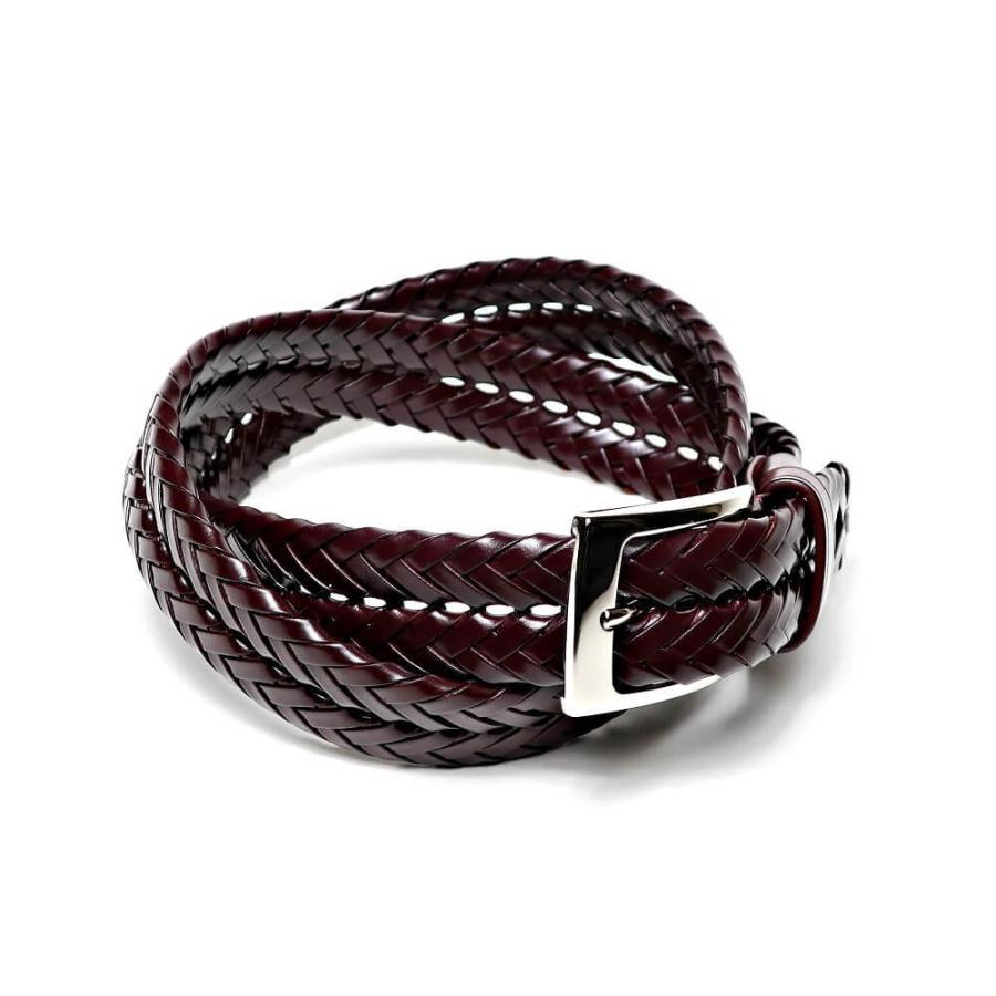 メッシュベルト メンズ カジュアル ビジネス 本革 ベルト ワインカラー