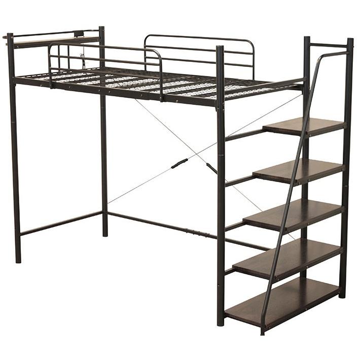 ロフトベッド 階段書棚付きロフトベッド ハンガーバー付 スチール