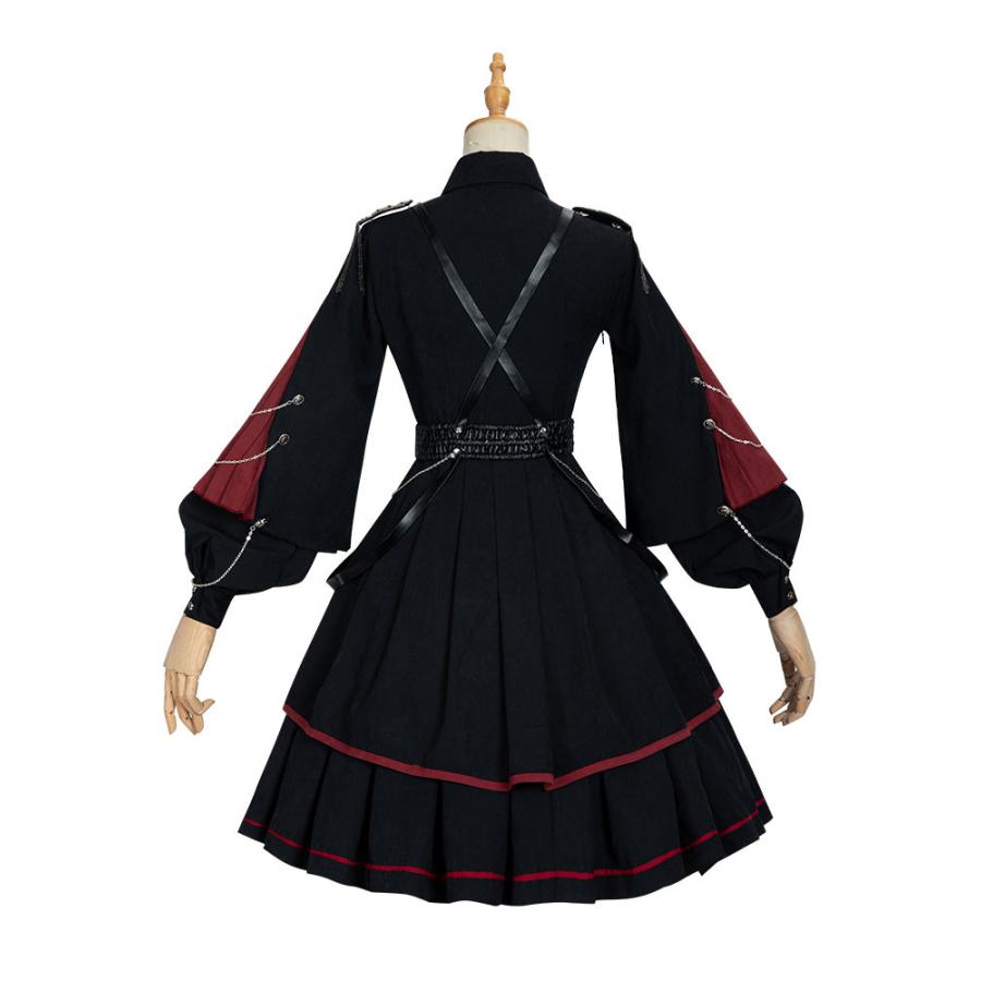 ゴシックロリータOPドレス ミリタリースタイル 3点セット ブラック
