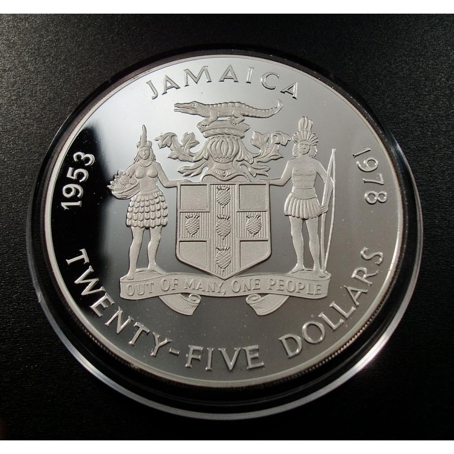 ○ジャマイカ 1978年 エリザベス女王戴冠25周年記念 25ドル銀貨 65mm