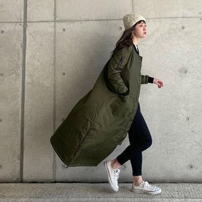 ロングMAー1 渋カーキ メンズライク レディースファッション