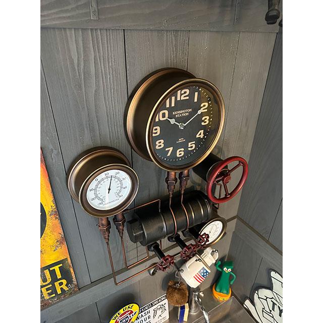 スチームパンク ウォールクロック （タンク＆バルブ） 壁掛け時計/温度