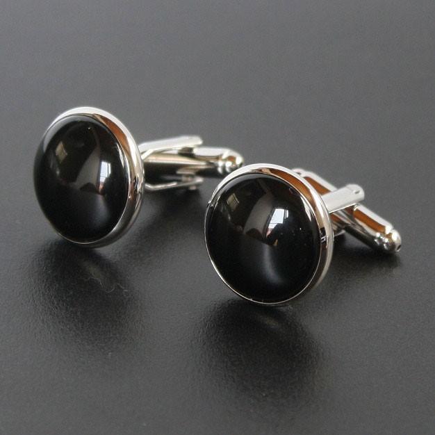 カフス ラウンドブラックオニキスカフスボタン・カフリンクス : 鎌倉