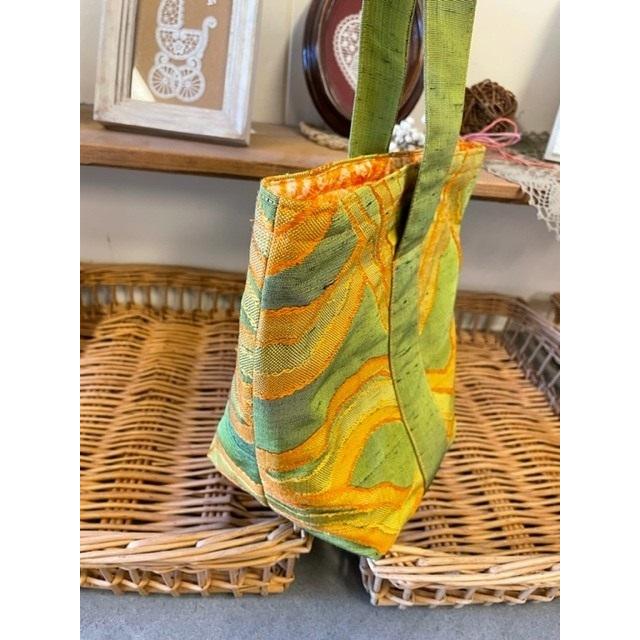 ハンドメイド◇着物・帯リメイクワンハンドルバッグ グリーン : Crea