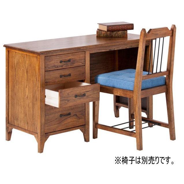 木製デスク レトロ 机 DESK 幅112cm アジアン書斎机 引出し ティンバー