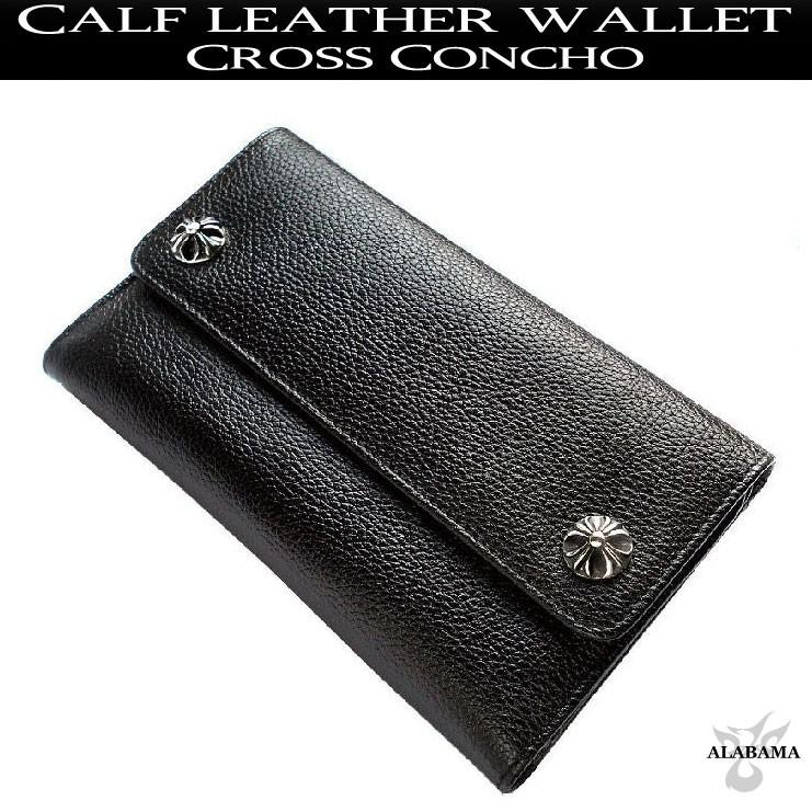 長財布 メンズ 本革 三つ折り カーフレザー ロングウォレット クロス