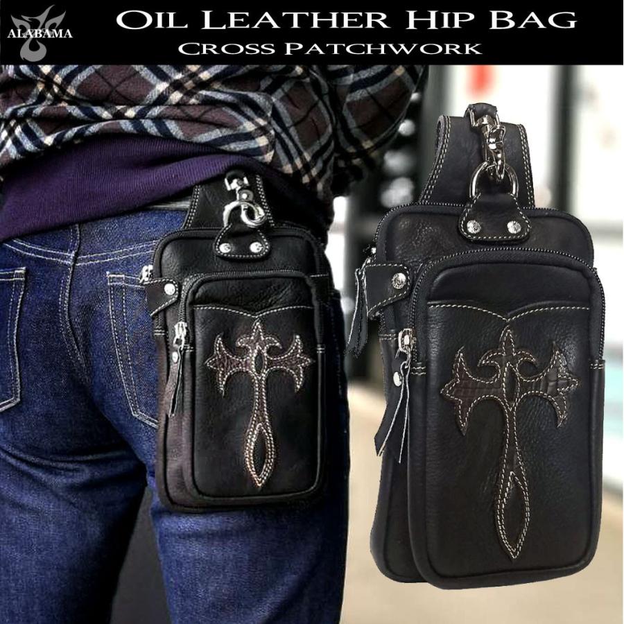ベルトポーチ メンズ 本革 ウエストバッグ クロスモチーフ : メンズ 革