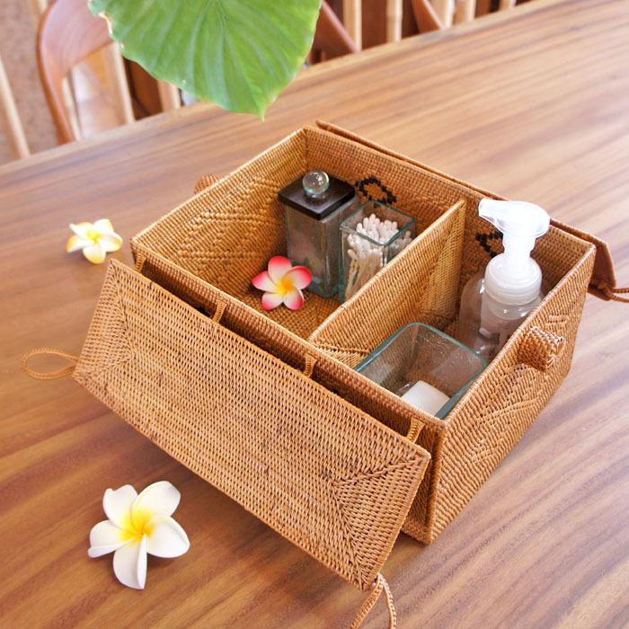 アタ 手編み バスケット ピクニックバスケット《幅36cm×奥行25cm×高さ