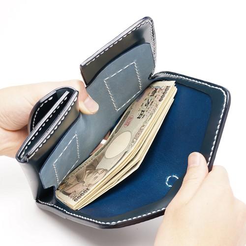 コードバン ミドルウォレット Bタイプ 本藍染め ミドルサイズ ポケット