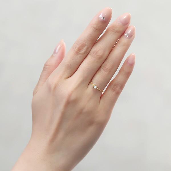 K18チェーンリング 指輪 ピンキーリング 一粒ダイヤモンド 0.1ct