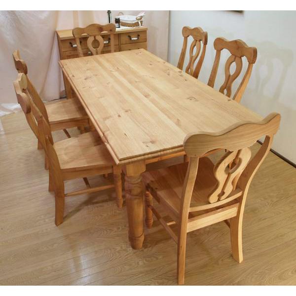 幅190cm カントリーパインダイニングテーブル7点セット 無垢木製 6人用