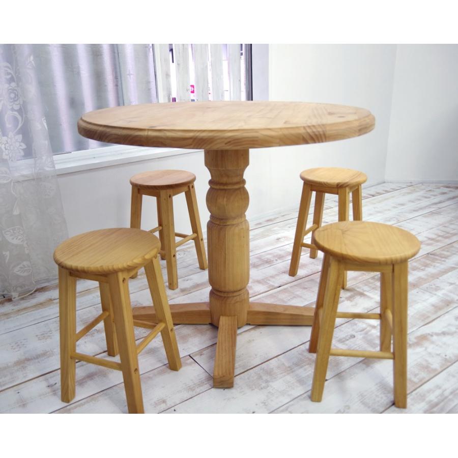 円卓 90cm カントリーパインダイニングテーブル+パインスツールS4脚