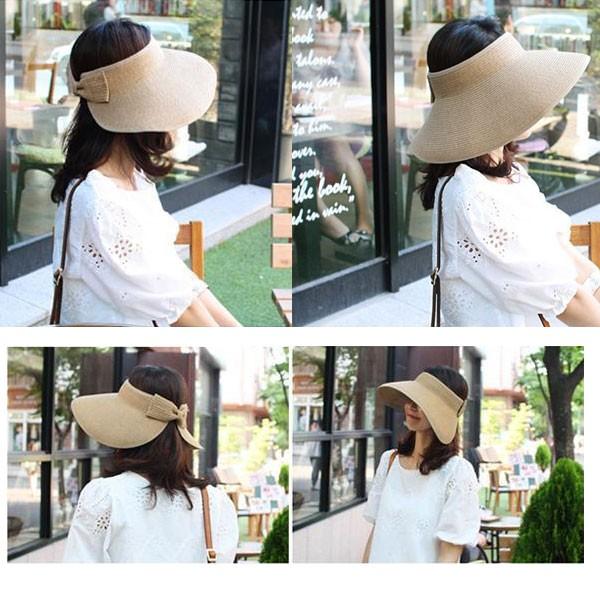 サンバイザー 麦わら 帽子 ストローハット つば広 レディースハット