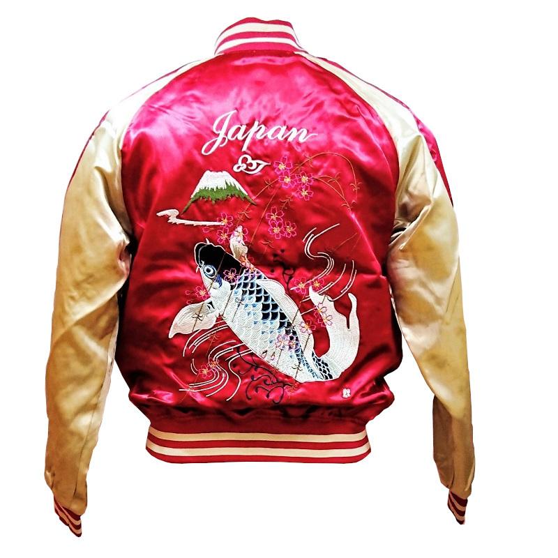 一心如鏡】 鯉 本格豪華刺繍スカジャン 中綿あり レッド、ブルー（S