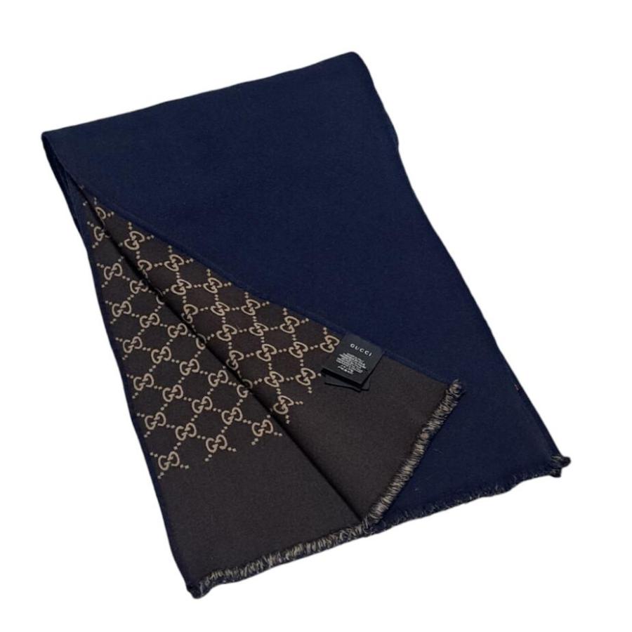 GUCCI（グッチ） マフラー リバーシブル GG柄 ブラウン ネイビー 無地