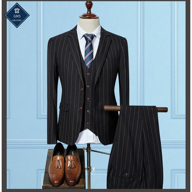 スリーピーススーツ メンズ ストライプ柄 ビジネススーツ 結婚式
