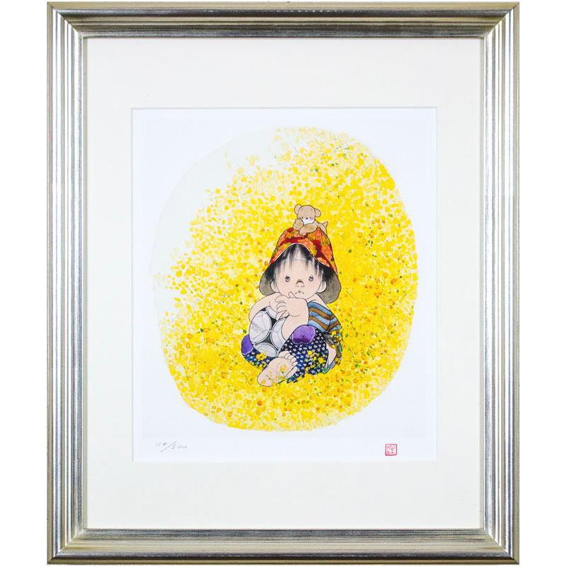 中島 潔 「 春の音色 」 セリグラフ 版画 絵画 こども いぬ サッカー