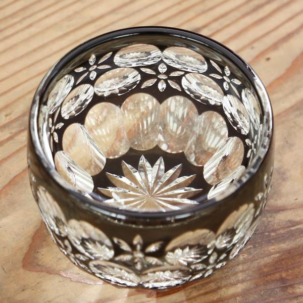 江戸切子 猪口 万華鏡 黒 大場硝子 ぐい呑み 切子グラス : がらんどう