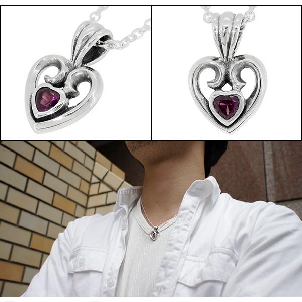 ハート ペンダントトップ メンズ シルバー ハート型 ガーネット ブルー