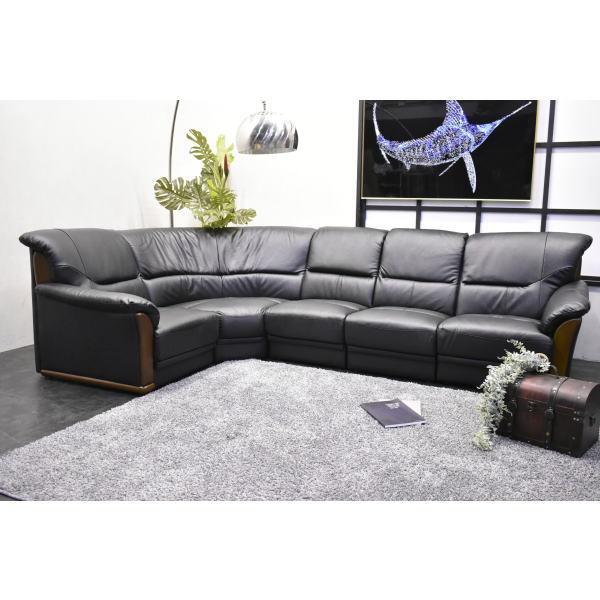 人気商品！本革張りコーナーソファー 5点セット 本革 ブラック レザー