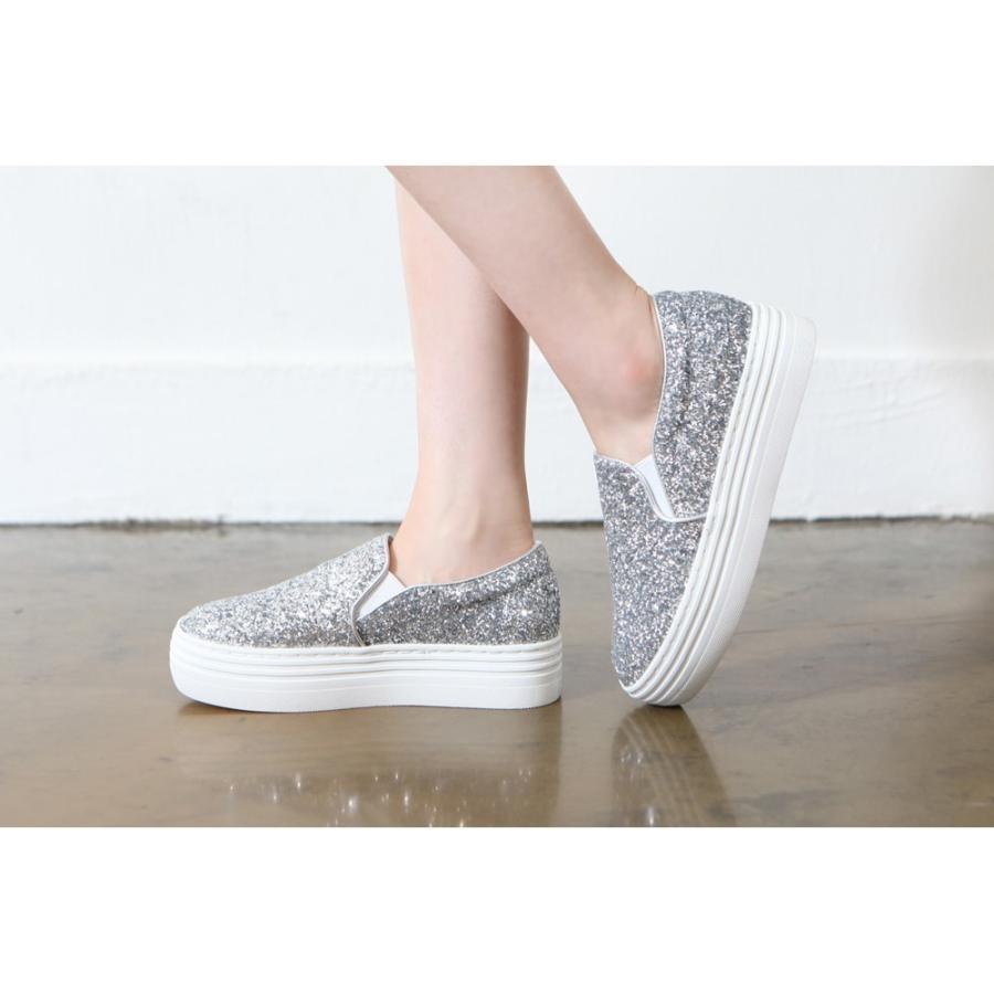 スリッポン レディース グリッター ラメ キラキラ シルバー スニーカー