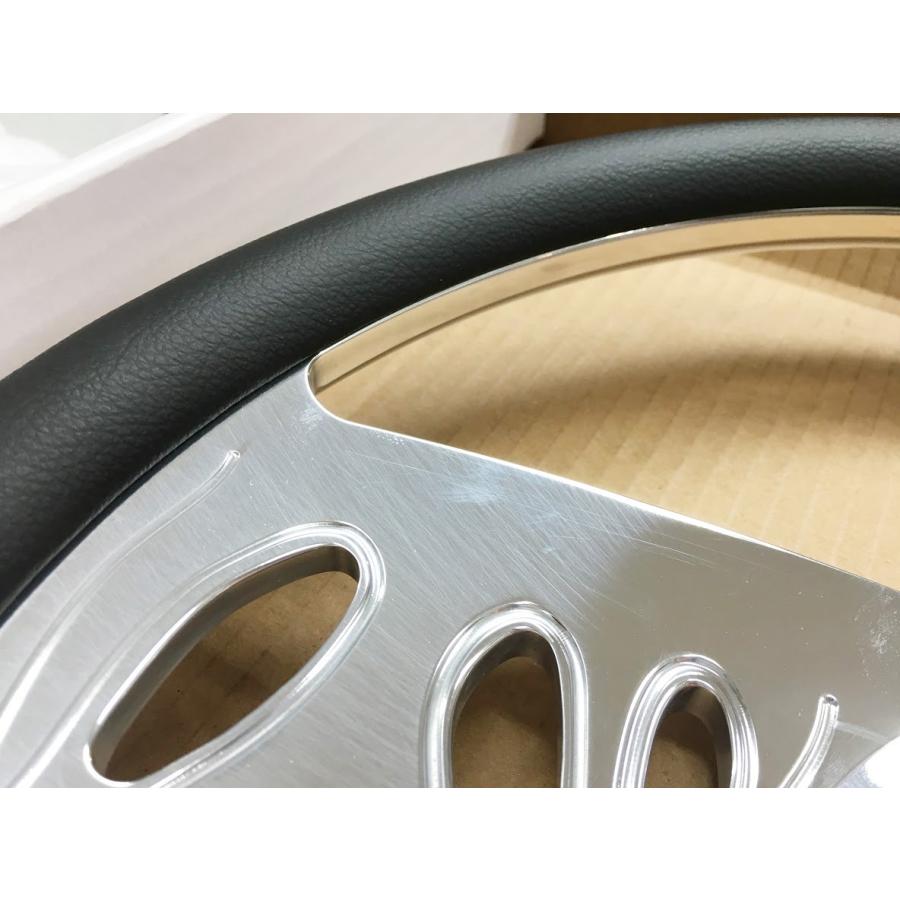 カスタム アルミ ビレット フレイムス ステアリング ハンドル黒革 9穴