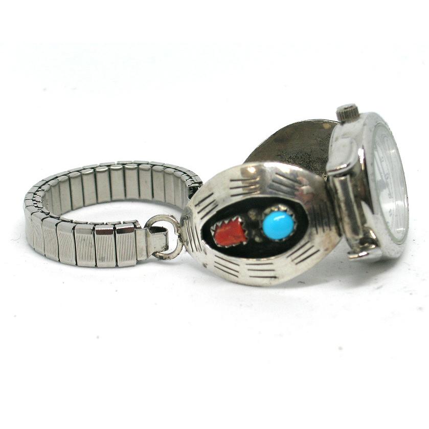 インディアンジュエリー ターコイズ ＆ 珊瑚 ウォッチブレス 時計