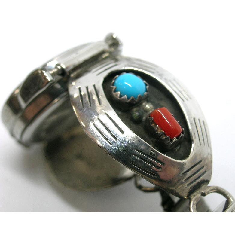 インディアンジュエリー ターコイズ ＆ 珊瑚 ウォッチブレス 時計