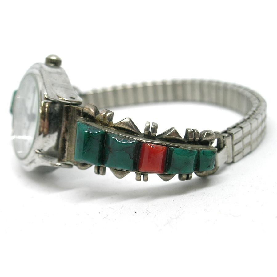 インディアンジュエリー シルバー ターコイズ 珊瑚 ウォッチブレス