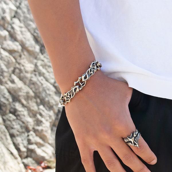 ブレスレット シルバー メンズ ロック 幅広 銀製 シルバー925 おしゃれ