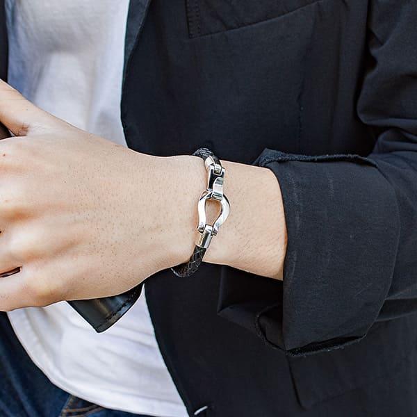 ブレスレット レザー シンプル 馬蹄 ホースシュー シルバー925