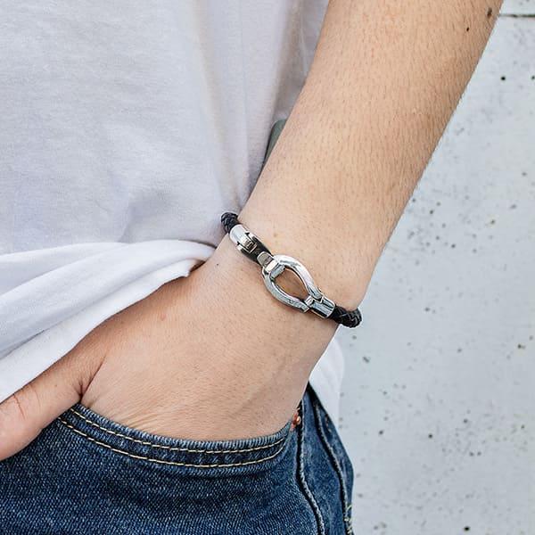 ブレスレット レザー シンプル 馬蹄 ホースシュー シルバー925